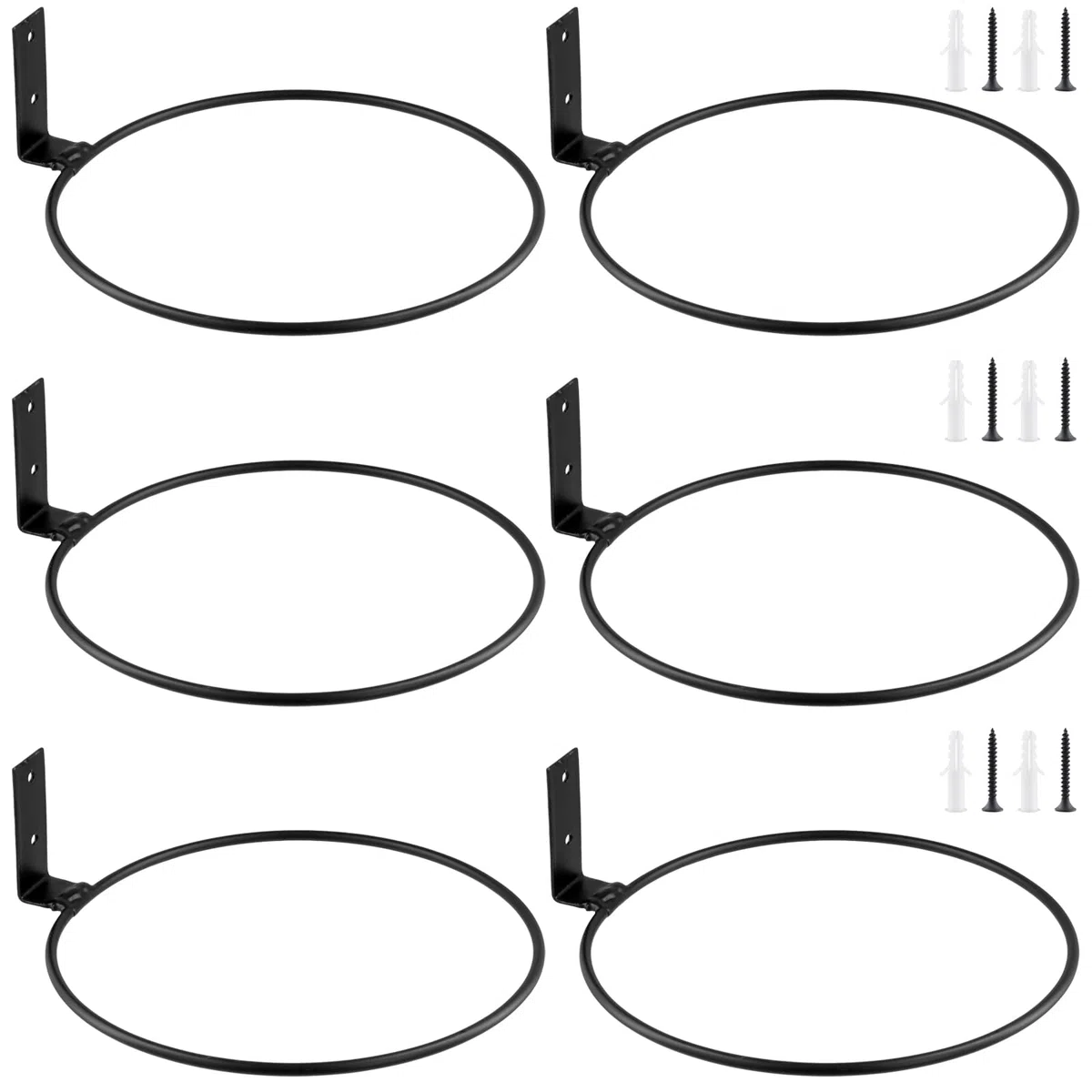 6 piezas soportes de pared negros para macetas con anillo, 20 cm de diámetro, soporte de pared para macetas de metal, interior y exterior