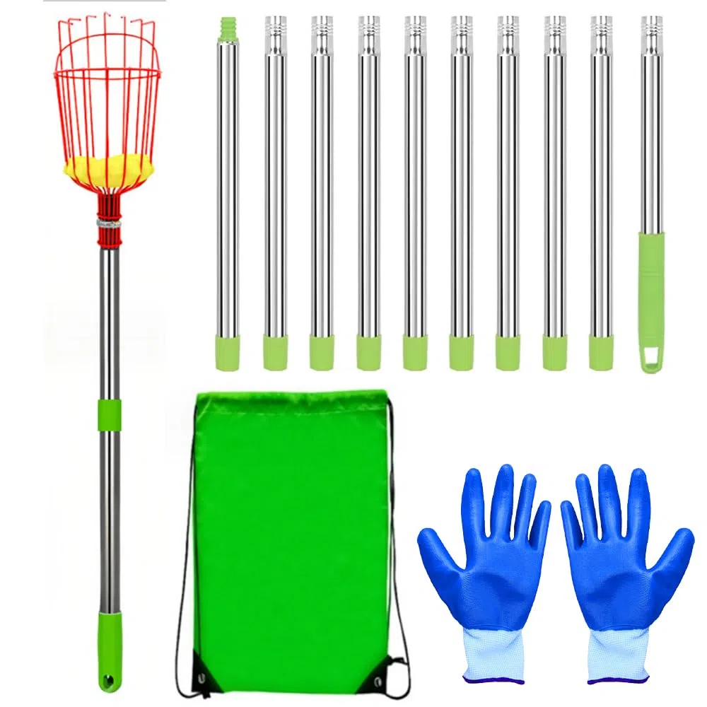 NAVESO Recogedor de Frutas, 4m Recoge Frutas Telescopico, Recogedor de Manzanas, Recoge Frutas de Árboles para Manzanas, Naranjas, Peras