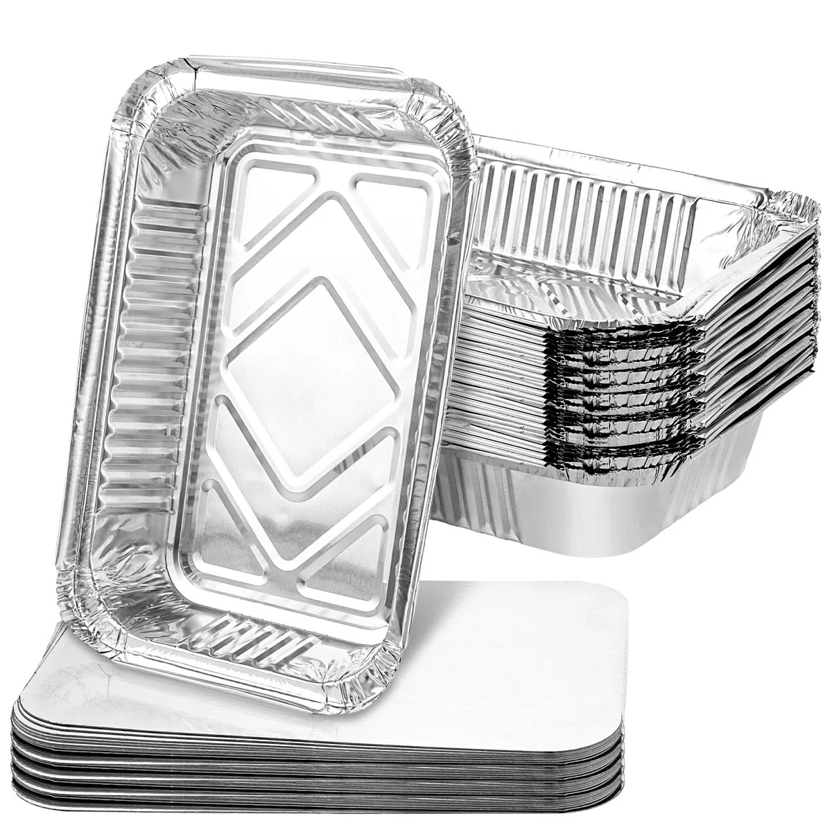 100 cuencos de aluminio con tapa, 850 ml, cuencos de aluminio, cuencos desechables de aluminio, bandeja con tapa para hornear, asar, cocinar, almacenamiento, 21 x 14 x 4 cm