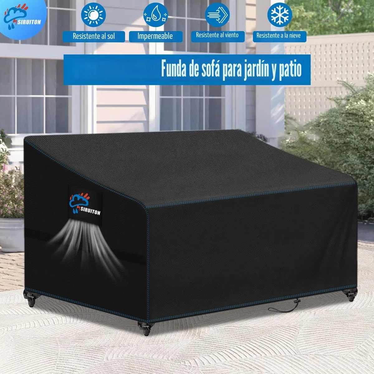 SIRUITON Funda protectora para bancos de 2 plazas, cubierta para banco de jardín, revestimiento resistente a los rayos UV en el interior, color negro, 131 x 69 x 65/89 cm