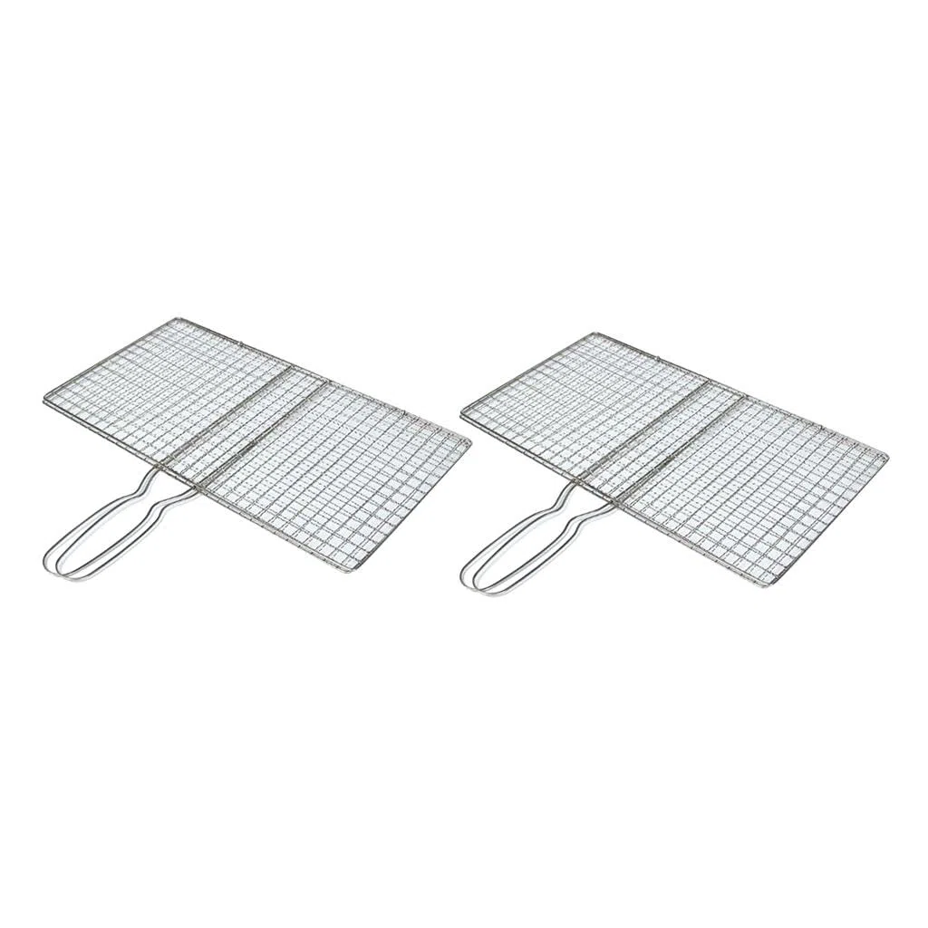 KESOTO Barbacoa Portátil de Acero Inoxidable para Barbacoa, Cesta para Asar, Red para Cocinar Pescado/Carne, 19 x 35 cm