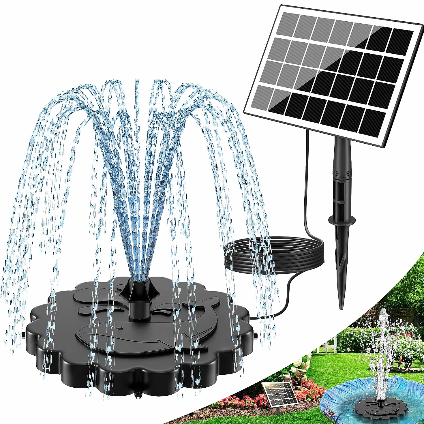 SZMP 2 en 1 Fuente Solar Jardín Exterior 3.5W, 2026 Nuevo Bomba de Agua Solar Flotante con 3M Cable & 8 Boquillas, para Estanque de Jardín Fuente, Baño para Pájaros, Estanque, Exterior, Piscina