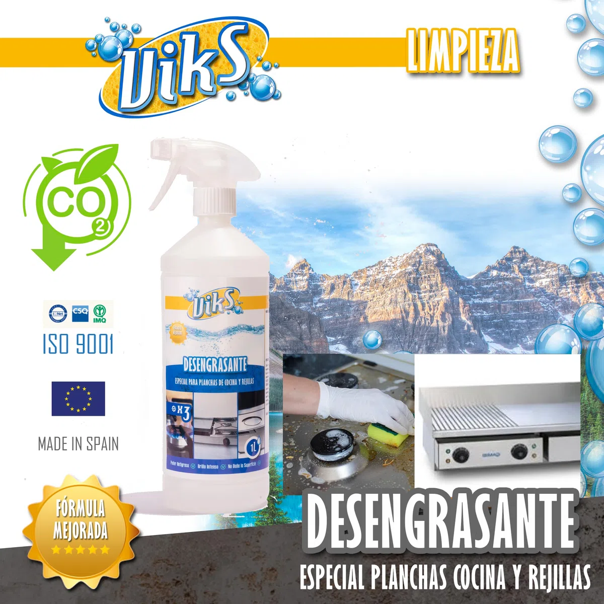 Viks | Limpiador de Barbacoas | Limpiador Parrillas | Desengrasante planchas cocina | Potente y eficaz contra aceite y grasa quemada | 5 Litros