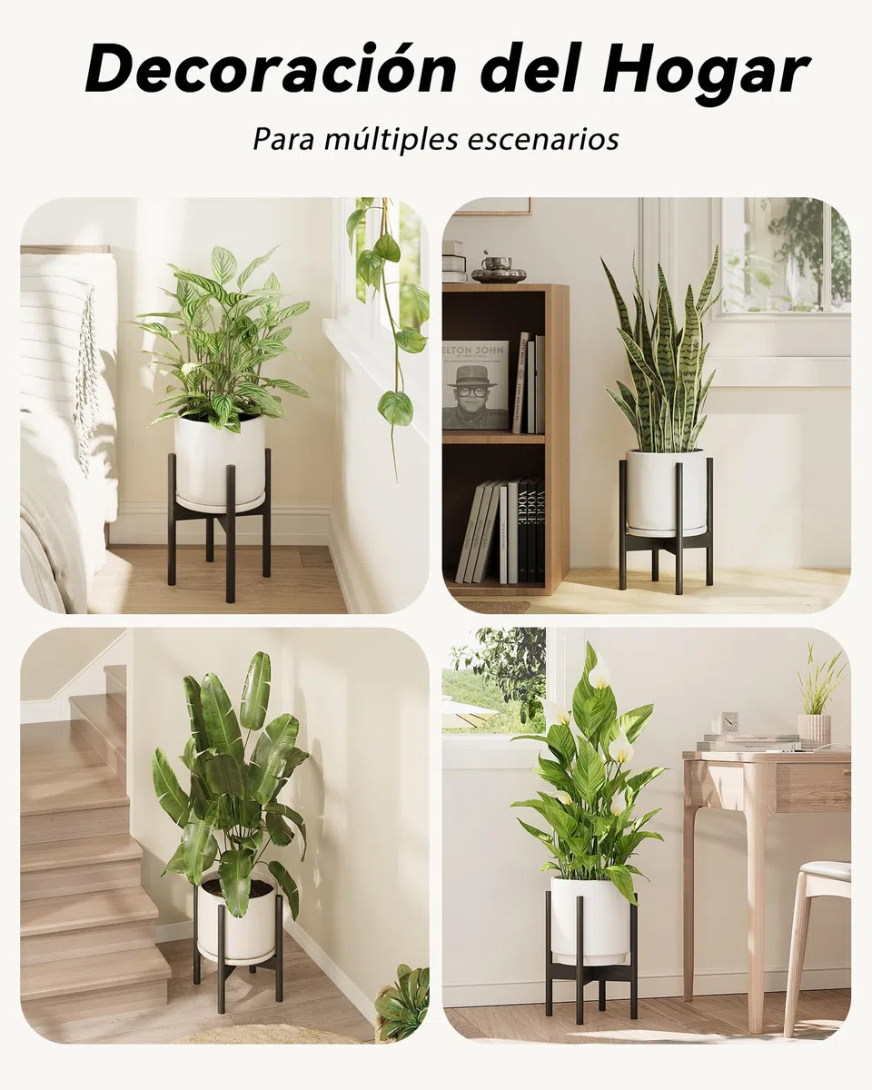 Bamworld Soporte para Plantas y Macetas de Interior de Ancho y Alto Ajustables, Pedestal para Plantas, Plant Stand, Soporte para Plantas Interior, Soporte Macetas Interior, Negro Bajo