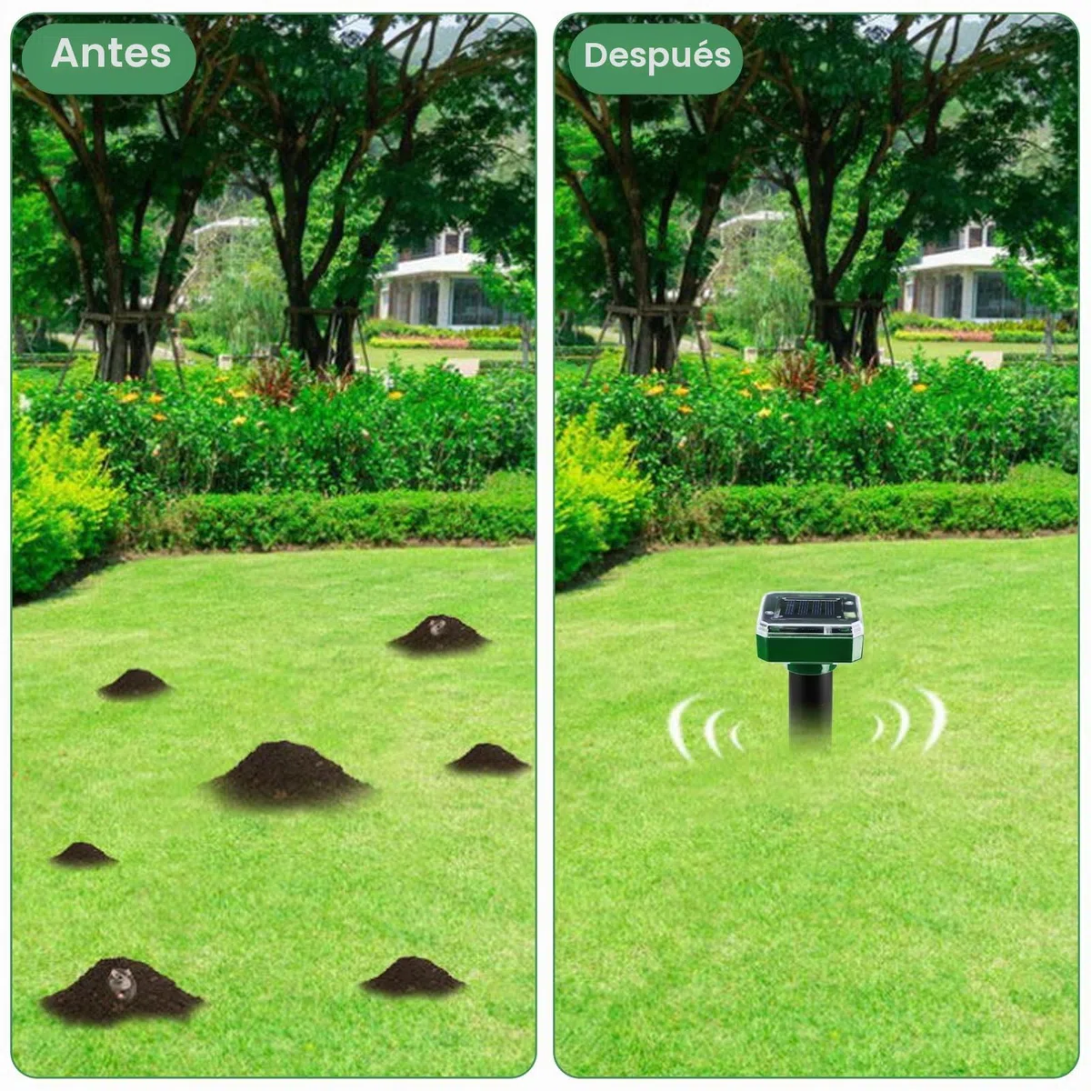 Aicharynic 4 Piezas Ahuyentador de Topos Solar, IP65 Repelente de Animales Solar Repelente de Topo Solar Repelente Ultrasónico de Ratones Ahuyentador Ratas para Jardin, Anti Topos, Serpientes, plagas