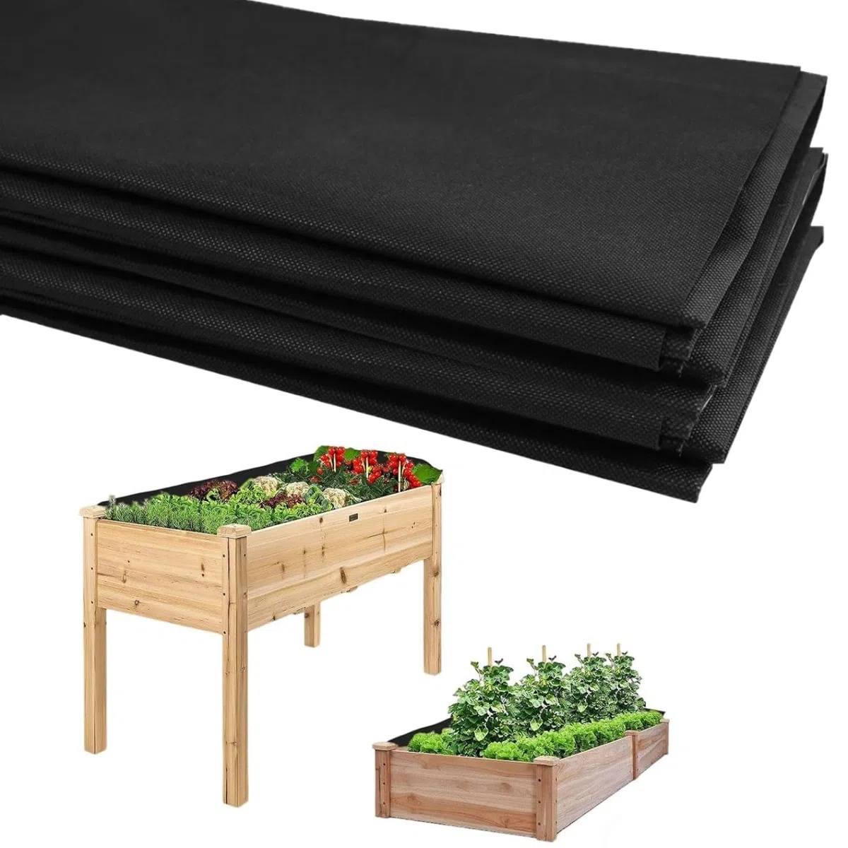 KAHEIGN 2 Piezas Revestimientos de Tela para Maceteros Elevados, 160CM x 210CM Grande Esterilla de Tela No Tejida para Comederos de Verduras Bolsas de Cultivo para Verduras Flores y Plantas