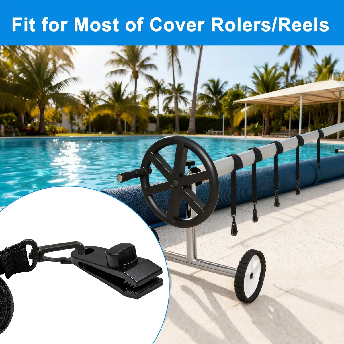 Juego de 8 Cintas de fijación y Grapas, Cintas de fijación para Lonas de Piscinas, recambios y Accesorios para Sistemas de Enrollado móviles, Lonas solares, Lonas de Piscina, Cubiertas