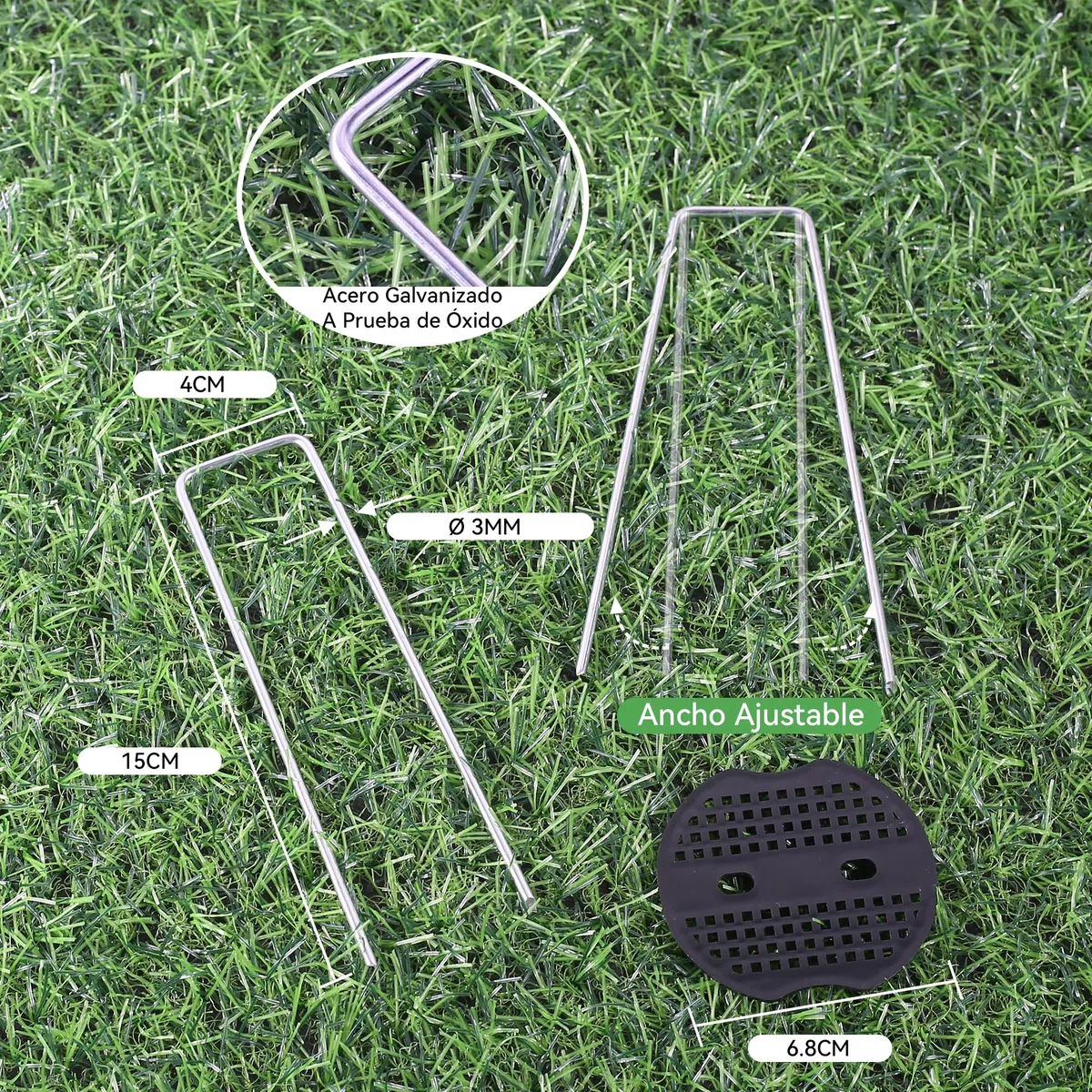100 Piezas 15cm Ø 3mm Estacas de Jardín Resistentes con 100 Piezas de Junta - Grapas de Acero Galvanizado para Asegurar Telas Antihierba, Redes y Tubos de Riego con 1 Gancho de Selección