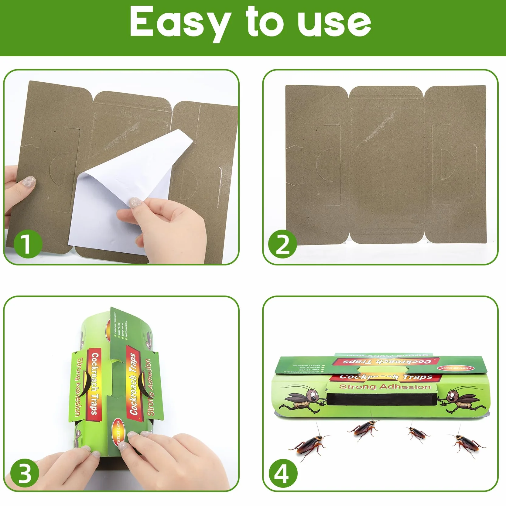 Juego de 48 Trampas para Cucarachas, Productos de Cucarachas Eliminar, Captura Efectiva de Cucarachas contra Cucarachas, Verdes