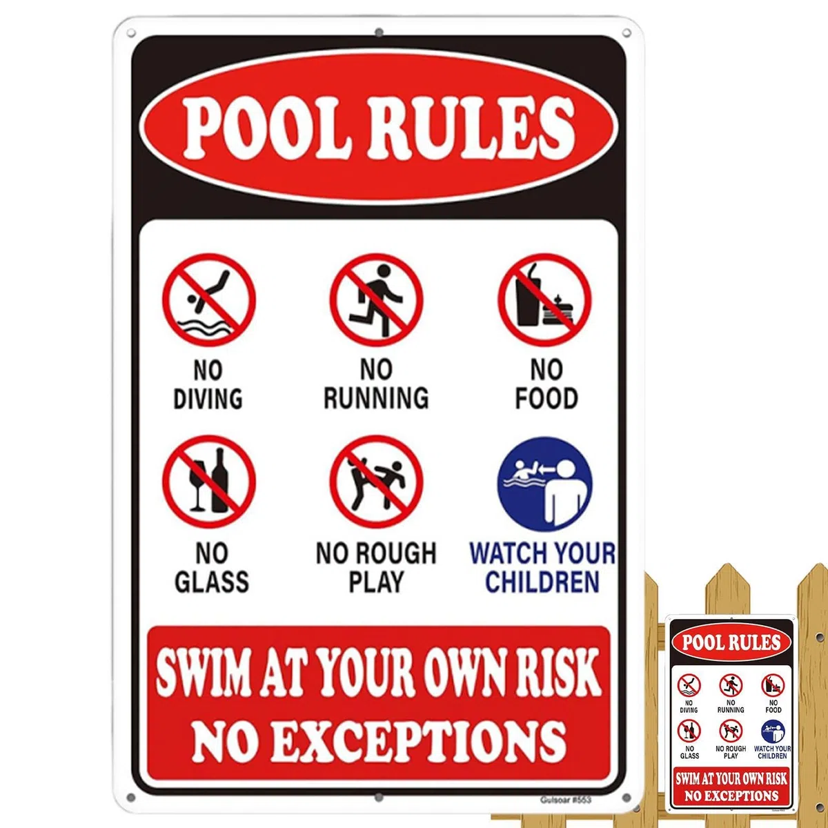Letrero de reglas de piscina – Aluminio 30 x 20 cm | Señal de advertencia de metal resistente a la intemperie y a la decoloración | Nadar bajo su propio riesgo para decoración junto a la piscina