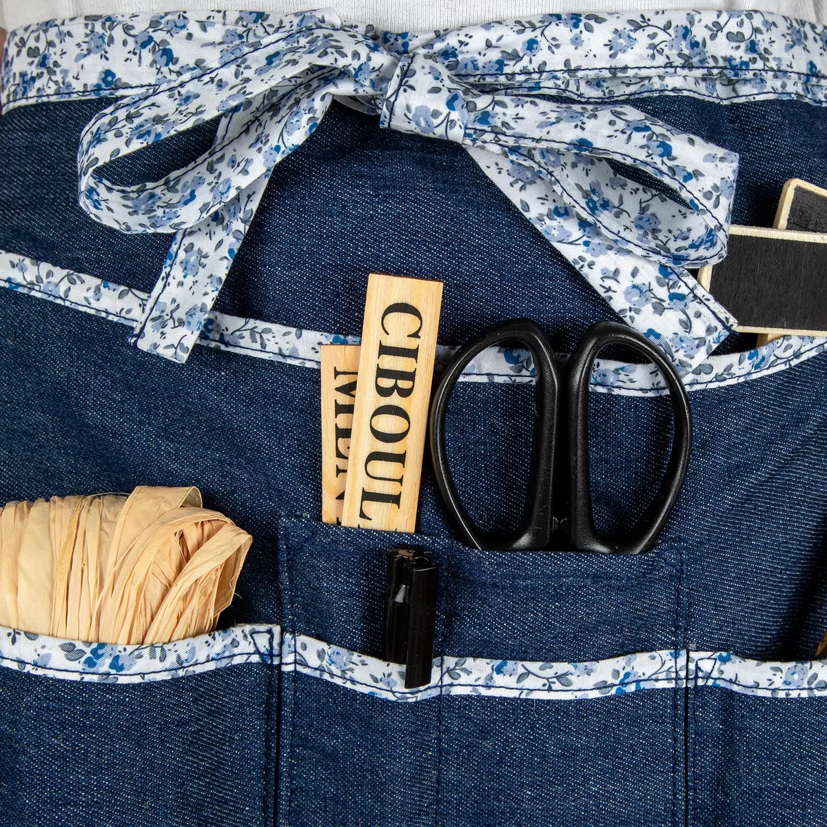 La Cordeline - Pantalón corto para jardinería o bricolaje, 100% algodón, azul denim y liberty, 7 bolsillos, costuras reforzadas, La Cordeline TJC1BJL 64 x 0,5 x 34 cm