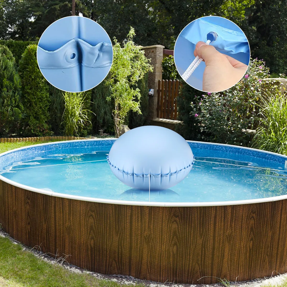 LangRay Cojín de Piscina Invierno Redondo, 120 x 120 cm, Cojín de Aire para Piscina Invernación, Accesorio para Cubierta de Piscina, Cojín de Invierno Portátil Inflable para Piscina (1pc)