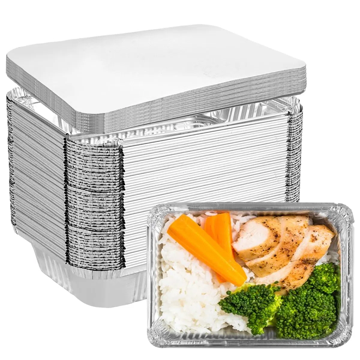 50 bandejas de aluminio con tapa de 1000 ml, bandejas de aluminio, para barbacoa, desechables, cuadradas, de aluminio, para asar, hornear, cocinar, llevar