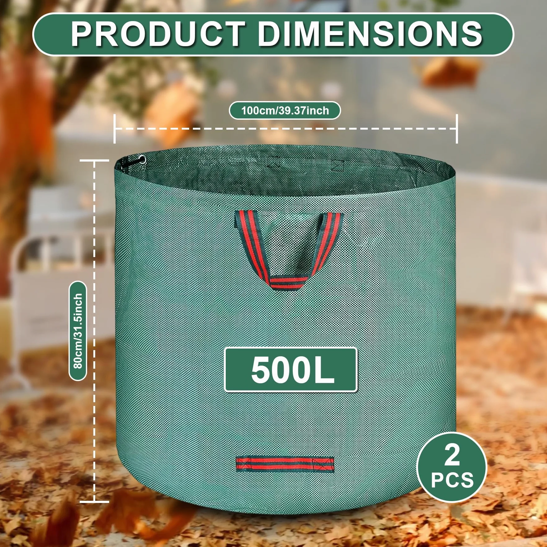 2 x 500L Jardineria de Sacos,Bolsa Basura Jardin,Bolsas de basura de jardíncon asa, Plegable, Reutilizable, Bolsas de Jardinería para Recoger Plantas, Residuos y Hojas