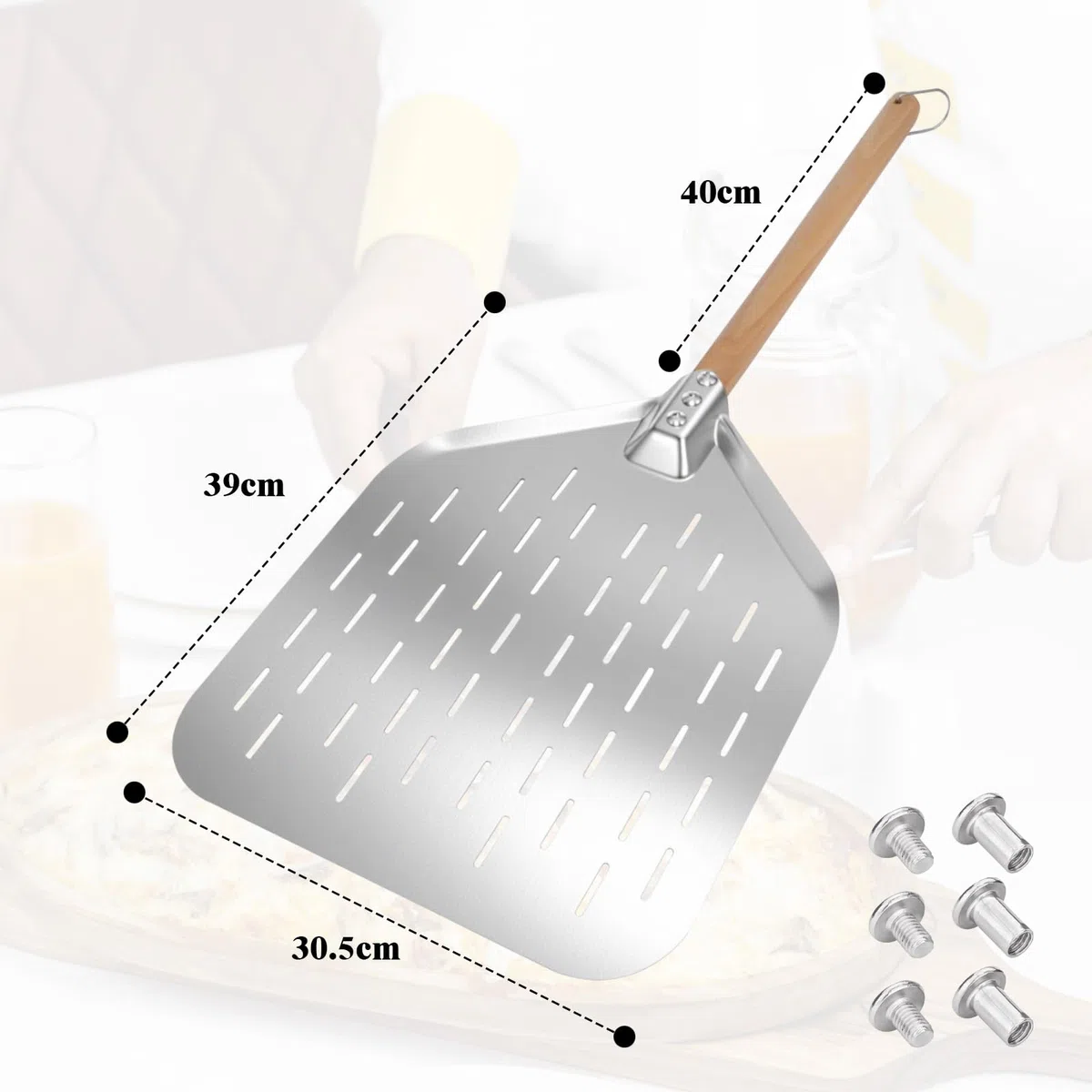 Pala Pizza Perforad, Profesional Pala Pizzas Perforada Acero Inoxidable, Soporte Superficie Grande, Fácil Deslizamiento Sobre Piedra Barbacoa Cocinar Pan, Mas Estable, Fácil Almacenar