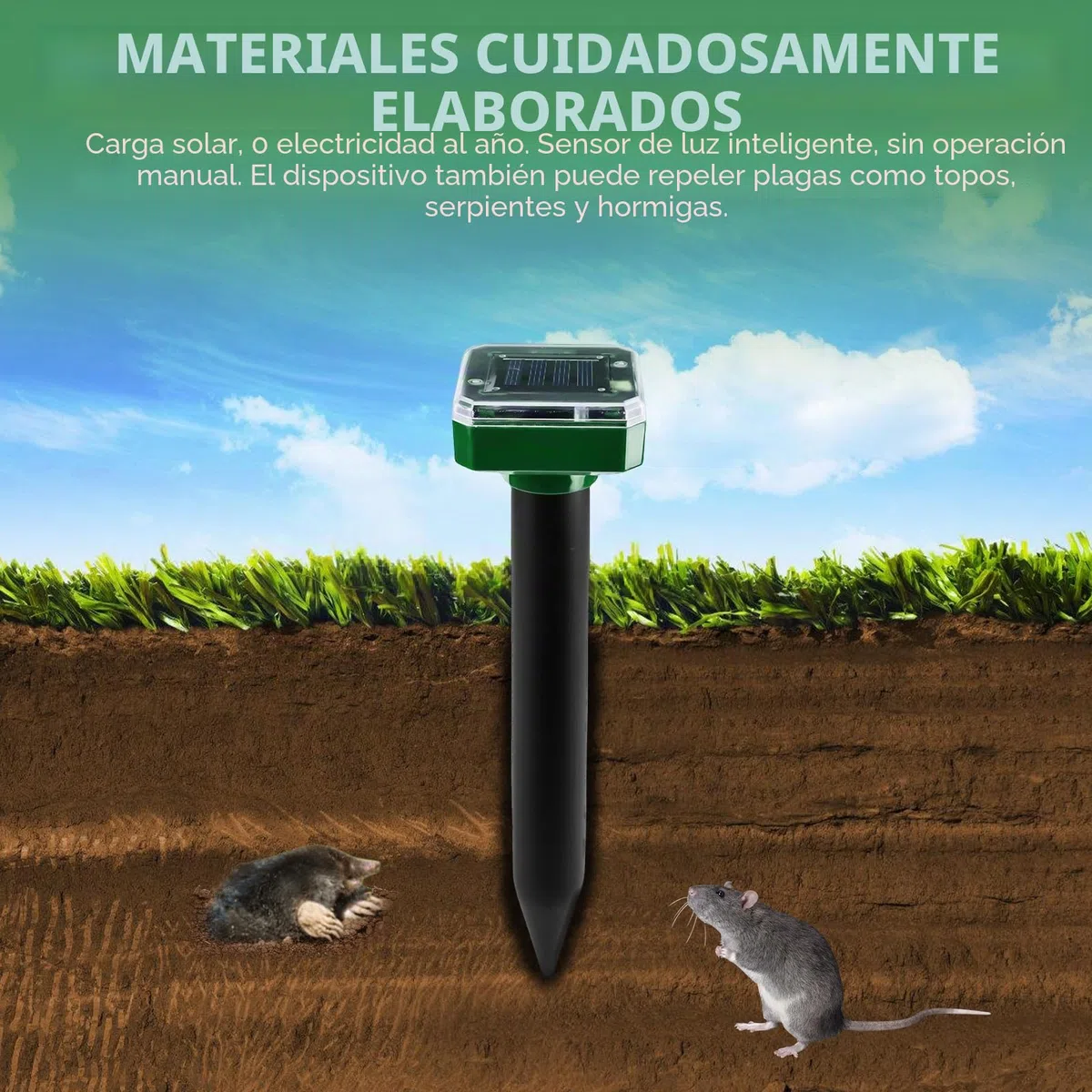 Aicharynic 4 Piezas Ahuyentador de Topos Solar, IP65 Repelente de Animales Solar Repelente de Topo Solar Repelente Ultrasónico de Ratones Ahuyentador Ratas para Jardin, Anti Topos, Serpientes, plagas