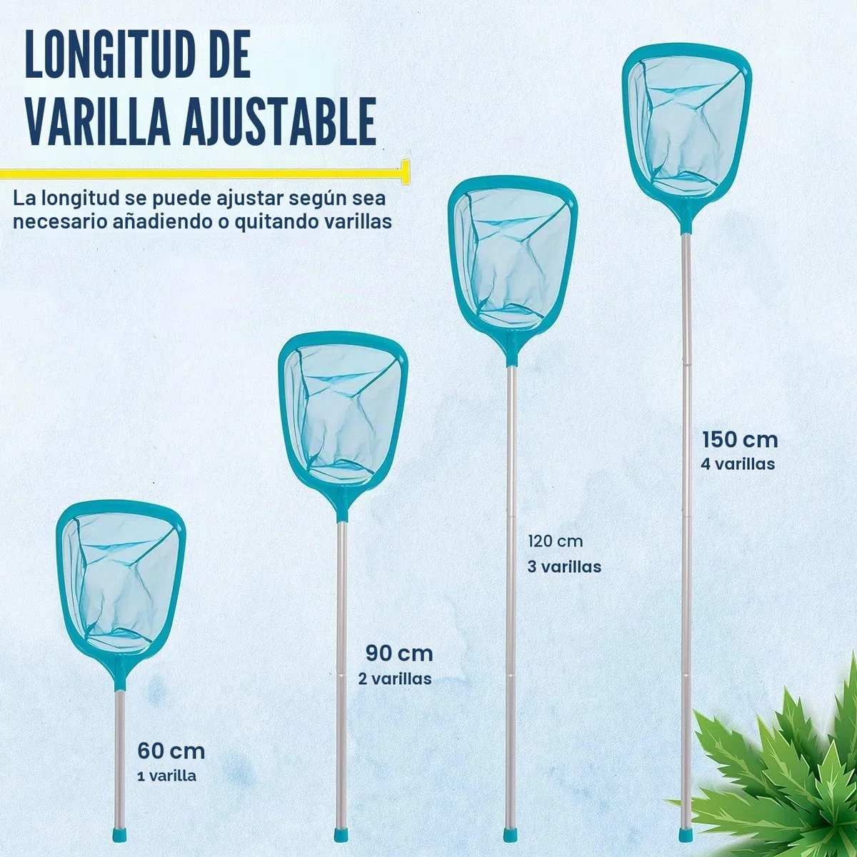 KAHEIGN 150CM Red de Espumadera para Piscina con Polo, Red de Limpieza de Hojas para Piscinas Skimmer de Malla Fina con 4 Aluminio Postes para Limpiar Jardín Estanque Fuente Tinas SPA Pecera (Verde)