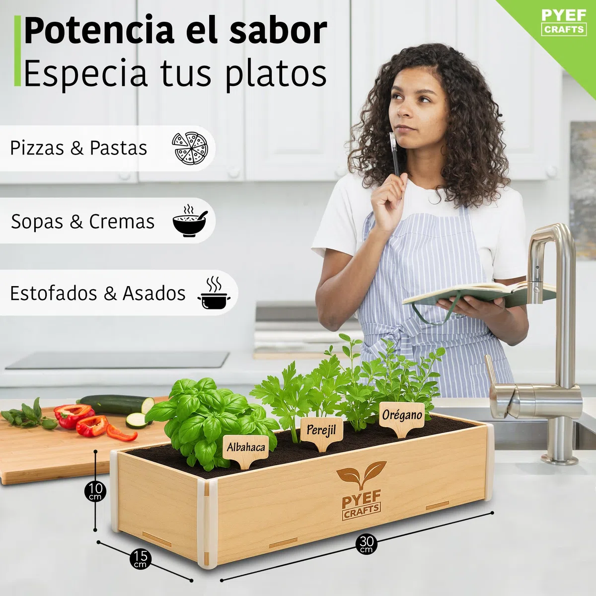 Huerto Urbano Hierbas Aromáticas - Kit Plantas Aromáticas Interior con Semillas de Orégano, Albahaca, Perejil y Cilantro - Caja de Madera - Kit Semillas Plantas Culinarias para Casa