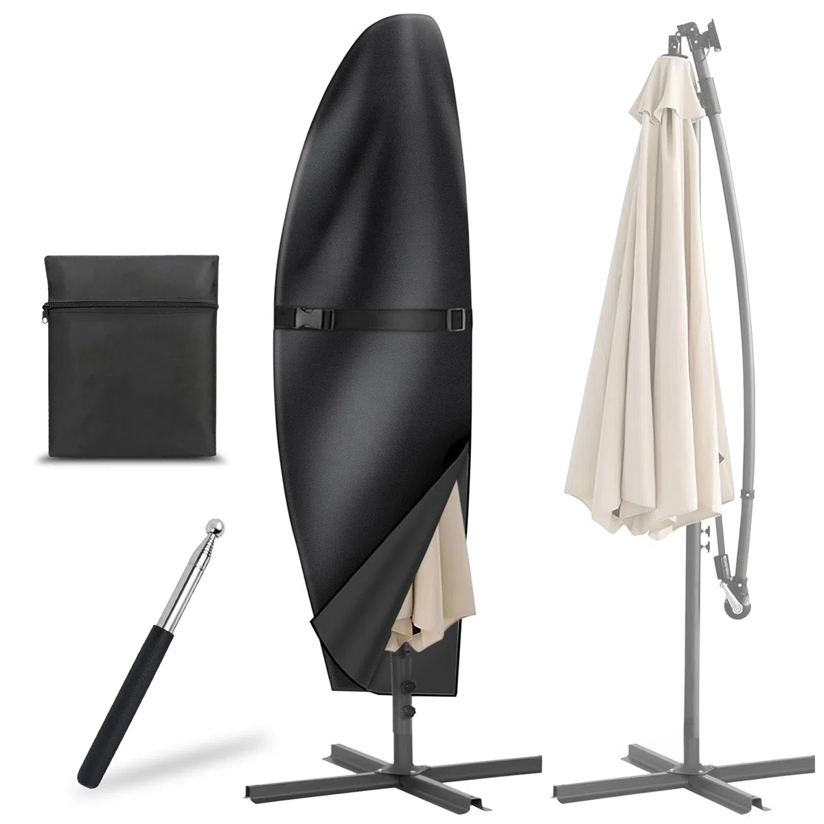 Funda Sombrilla, Funda Protectora para Parasol con Pértiga Telescópica, Funda de Tela Oxford 420D, Impermeable y Protección UV, para Parasoles de Exteriores, Terraza y Jardín, 265 x 40/70/50 cm