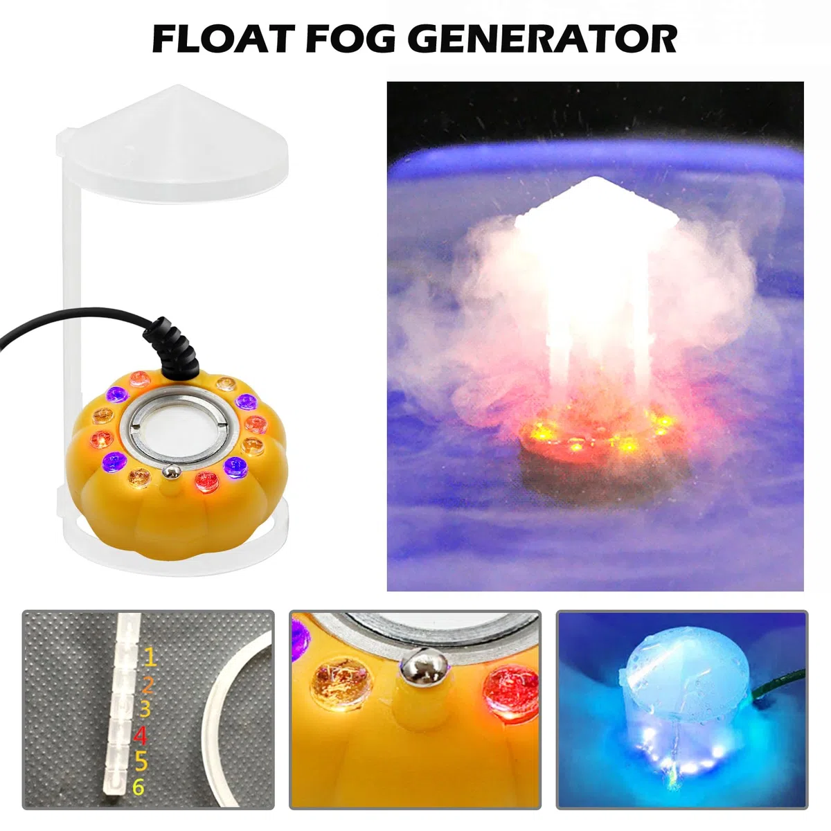 Nebulizador ultrasónico, 12 LED, nebulizador ultrasónico, mini máquina de niebla con forma de calabaza, generador de niebla para acuario, fuente de agua, Halloween, estanques, wigwams, acuarios
