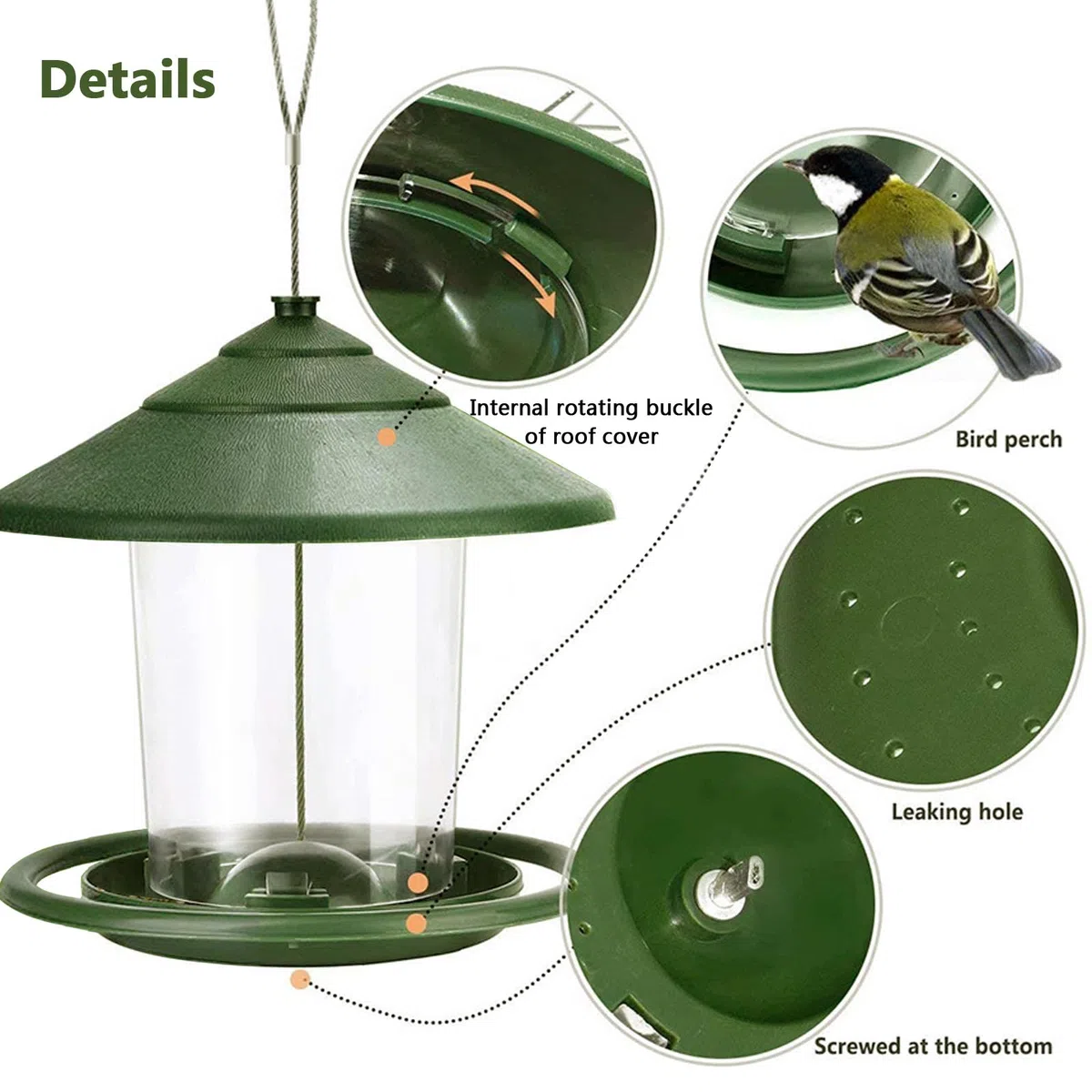 Comedero para Pájaros Salvajes Colgante Comedero Pájaros Exterior Transparente Resistente a Intemperie Comedero de Semillas Gran Capacidad Alimentación de Aves para Jardín y Balcón