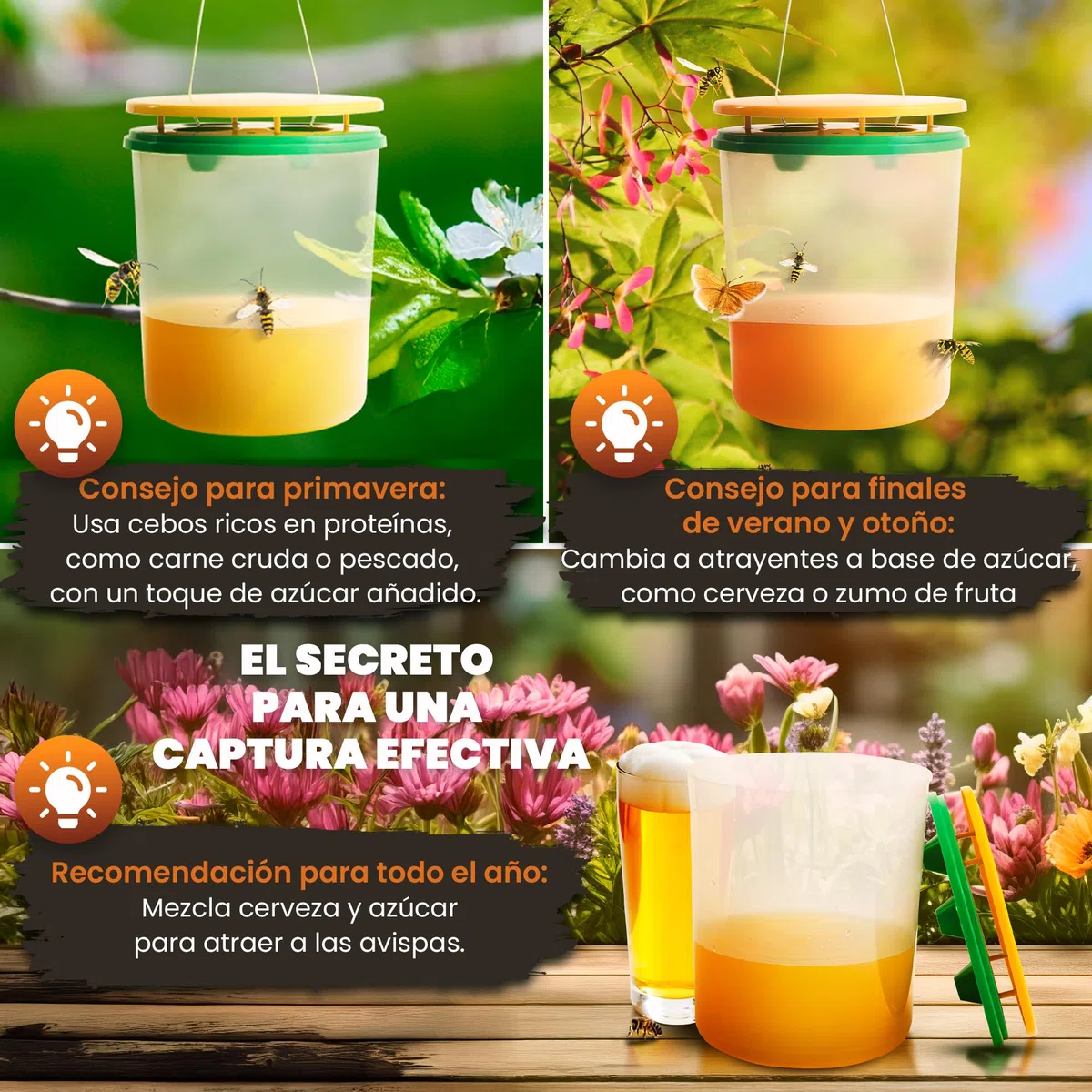 2 Trampas para Avispas - Trampa Grande Profesional Avispa Asiática Vespa Velutina Avispón - Trampa sin Cebo Atrayente | Colgar Jardín Exterior Reutilizable