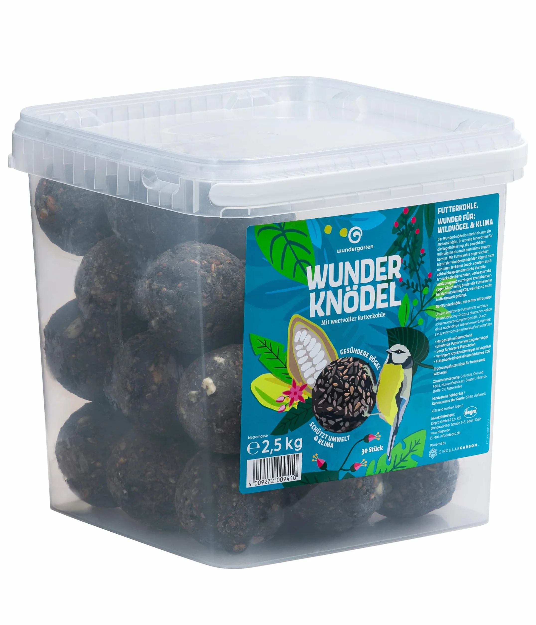 Dehner Millones de Bolas de Masa con carbón, alimento para Aves Silvestres Durante Todo el año, con Alto Contenido de Grasa/Alta energía, alimento para pájaros Silvestres, sin Red, 30 Unidades (2,5