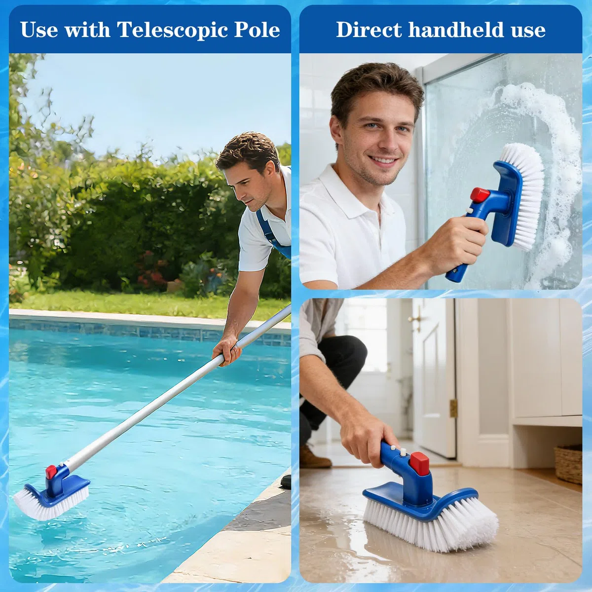 Cepillo Piscina Limpiafondos, Cabezal de Cepillo para Piscina, 180 Grados Giratorio Cepillo para Limpiar Fondo, Paredes y Azulejo, Cepillo de Limpieza de Piscina para Piscinas, Jacuzzi, SPA, Cocina