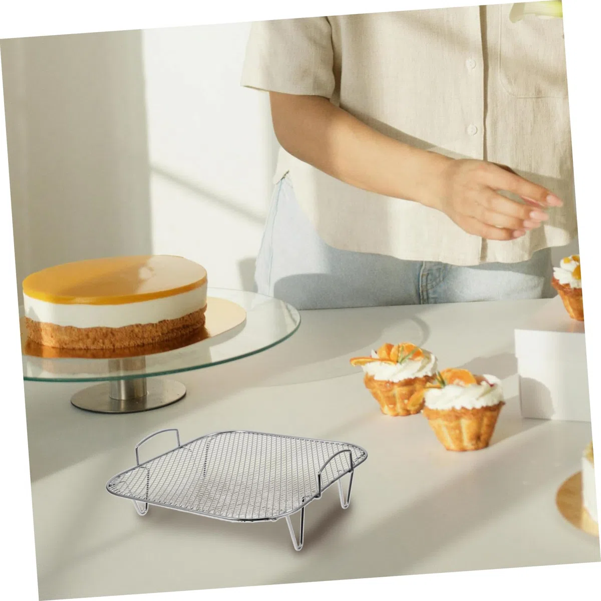 Rejilla para Freidora De Aire del Horno Acero Inoxidable Multifuncional para Cocinar Al Vapor y Asar, Compatible Freidoras, Uso Doméstico y Barbacoa,