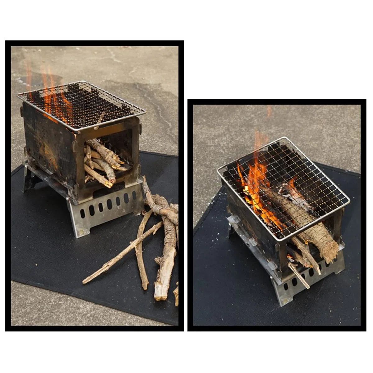 Fire Pit Mat, 60*52CM Alfombrilla para Fogata Estera para Hogueras Resistente al Fuego, Protector Ignífugo para Cubierta Césped Hierba, Adecuado para Quemador de Leña Barbacoa Camping Exterior, Negro