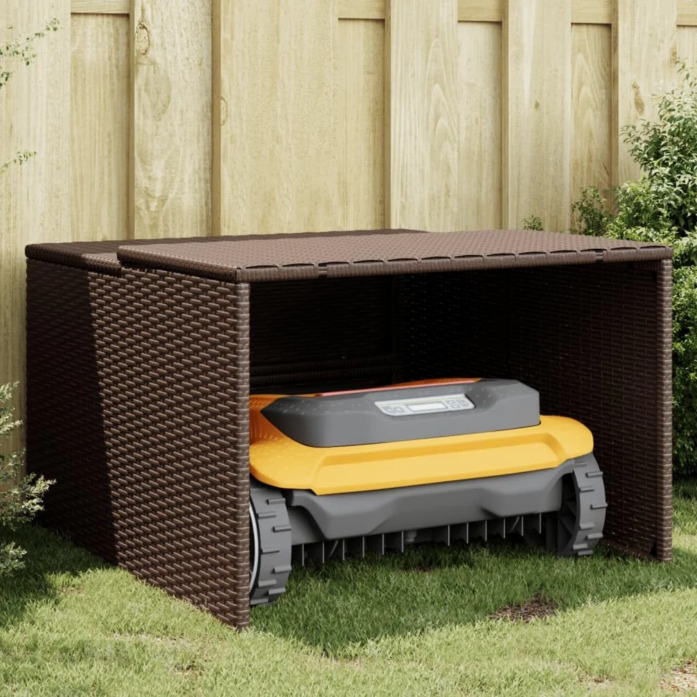 Gecheer Robot cortacésped Garaje Techo Carport Caseta Robot Cortacésped Toldo para Cortacésped Cochera para Robot Cortacésped 86x90x52/57 cm,Ratán sintético Marrón