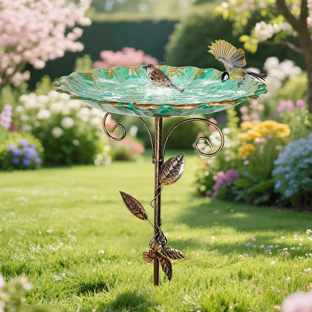 HIQE-FL Comedero para Pájaros,Bebedero para pájaros 25x25x77cm,Baño para Pájaros,Comedero Pájaros Exterior,Decoración de Jardín,Baño de Metal para Pájaros,Gran Bebedero,para Jardín,Balcón,Baño