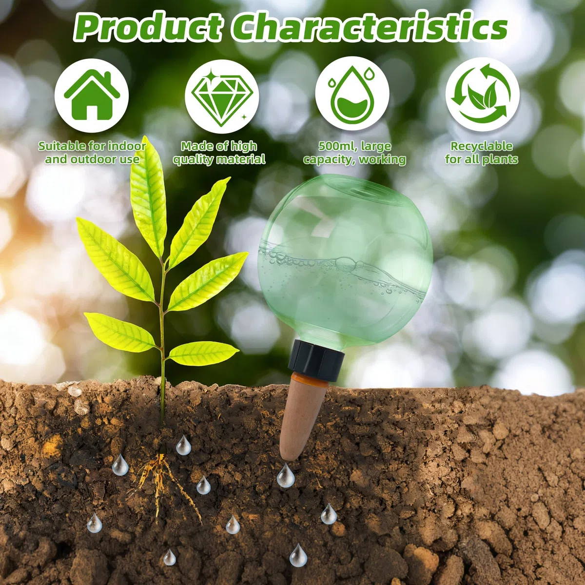 Guidre 4 bolas de riego, 500 ml, bolas de riego automáticas para plantas, cebollas transparentes, bolas de agua para plantas, riego de habitaciones, balcón y plantas de jardín (verde)