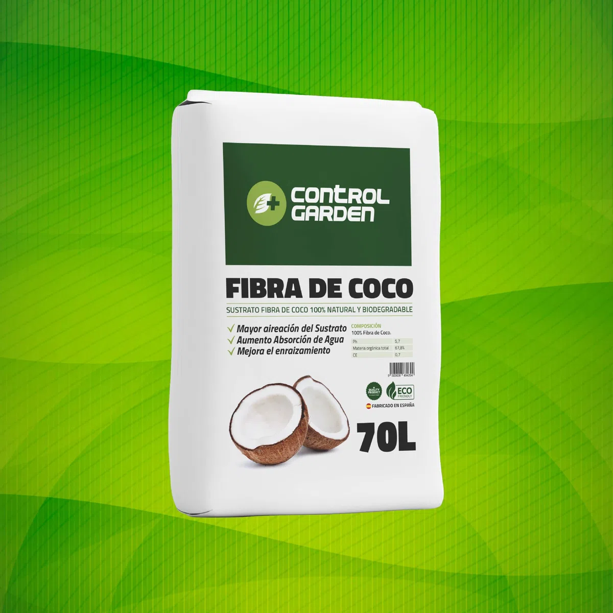 Control Garden Sustrato Fibra de Coco 70L | Abono Plantas 100% Natural para Huertos, Terrarios y Cultivos | Substrato Semilleros Biodegradable