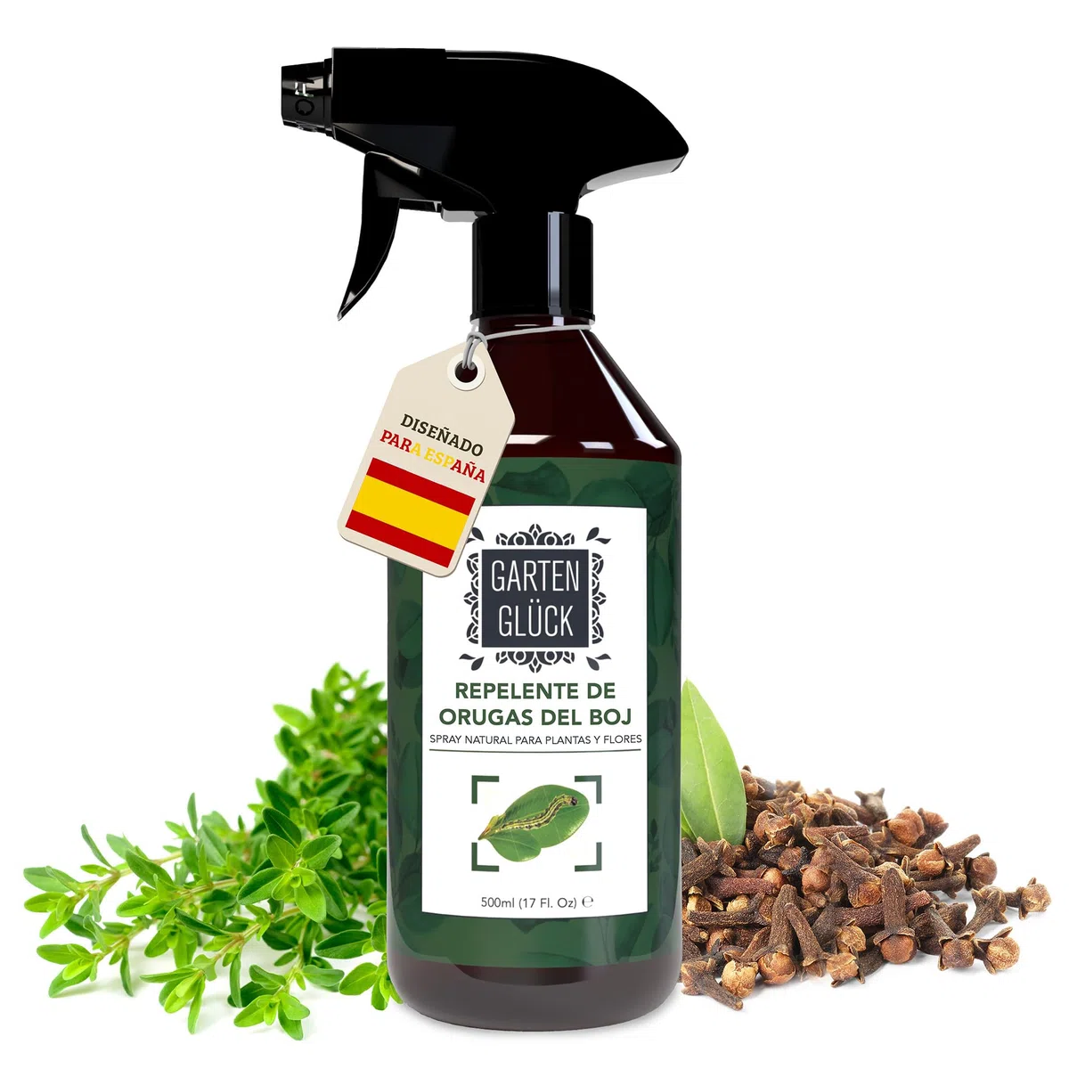 Spray Repelente Orugas con Aceite de Citronela - Fácil de Usar - 500ml - Actúa Contra Oruga, Polillas, Pulgones - Seguro para Mascotas - Alternativa a Insecticida Orugas