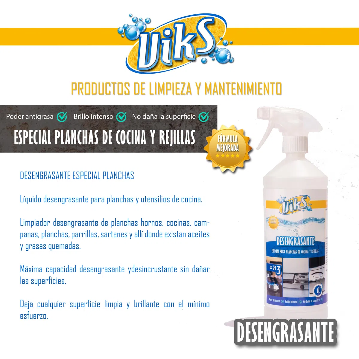 Viks | Limpiador de Barbacoas | Limpiador Parrillas | Desengrasante planchas cocina | Potente y eficaz contra aceite y grasa quemada | 5 Litros