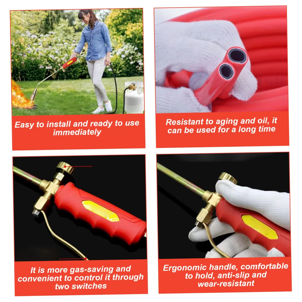 Antorcha para malezas, quemador de malezas de doble interruptor con mango antideslizante, antorcha para desmalezar con tubo de 47 pulgadas para desmalezar y derretir nieve.