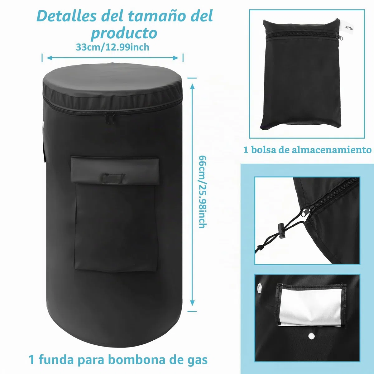 Funda protectora para bombona de gas de 11 kg, 33 x 66 cm, 600D, Oxford, con cordón, impermeable, resistente al viento, antiUV, para botella de gas propano