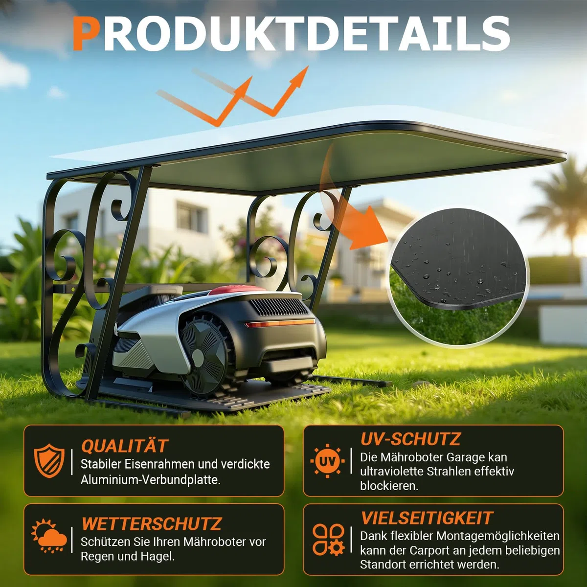 Garaje para robot cortacésped, 80 x 56 x 43 cm, casa de lluvia para robot cortacésped de placa compuesta de aluminio, resistente a la intemperie y a la corrosión, para jardín y exterior