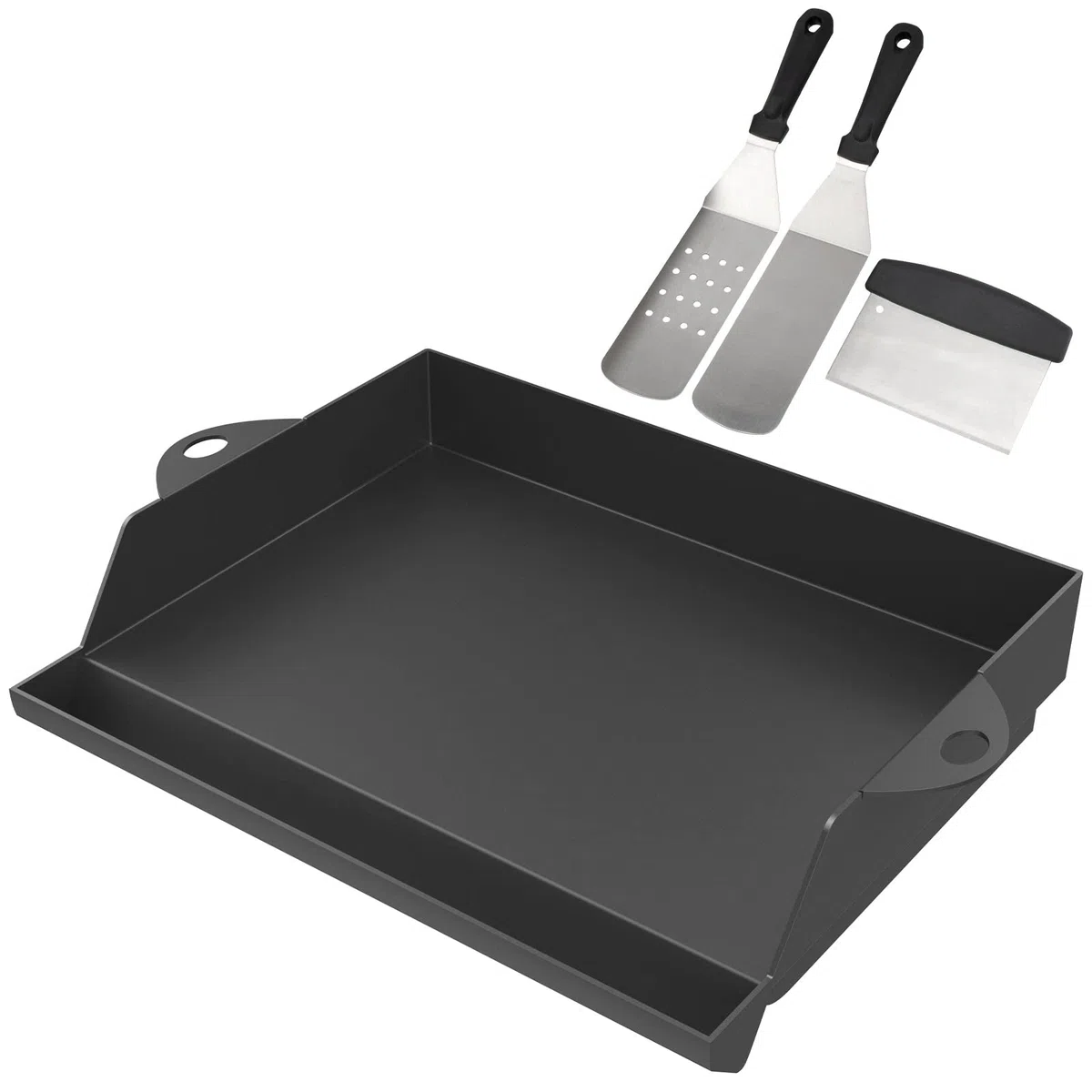 Plancha de Alta Calidad con Cubiertos y Espátula, Revestimiento Antiadherente para todas las Parrillas de Gas Plancha, 47 x 36,5 cm, Negro