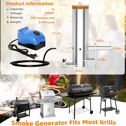 Ahumador de pellets de madera, ahumador eléctrico portátil para barbacoa con salida de humo ajustable, fácil instalación, diseño a prueba de fugas para ahumar carnes y verduras