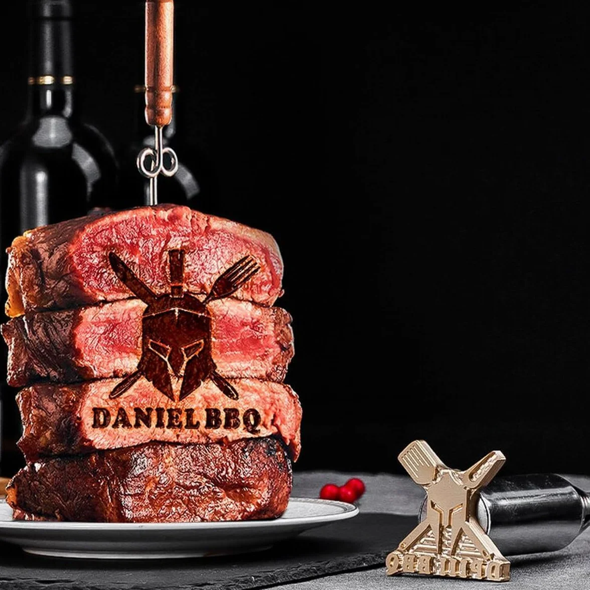 Plancha Personalizada para Hamburguesas/Bistecs, Sello Personalizado para Cubitos De Hielo, Plancha para Barbacoa Sellos De Cuero Sellos para Bodas, Madera Papel Plástico, Regalo para Papá