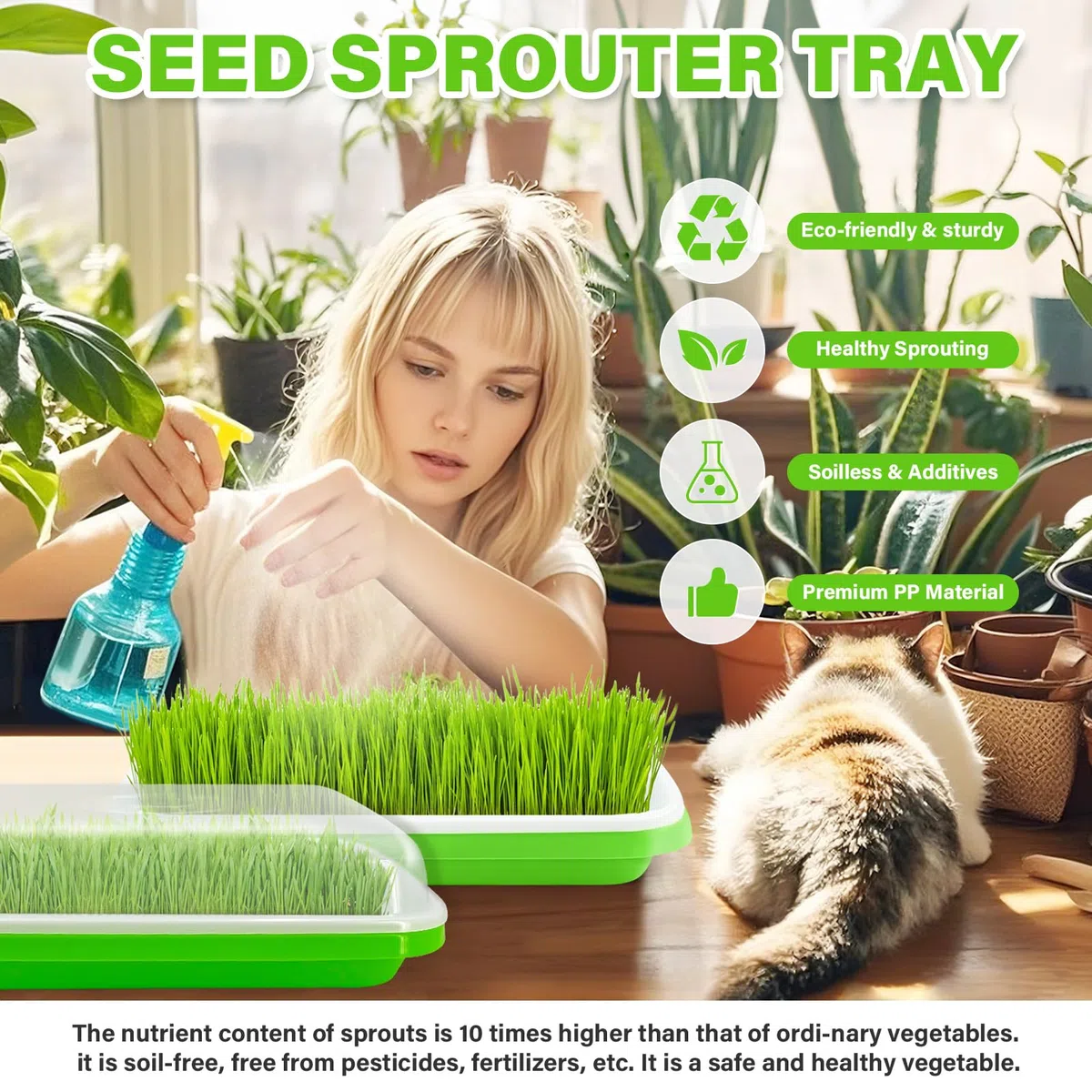 Bandejas para germinar brotes de berro: 6 unidades de bandeja de semillas para germinar brotes con tapa para hidropónico, bandeja de germinación de semillas grandes, bandeja para germinación de