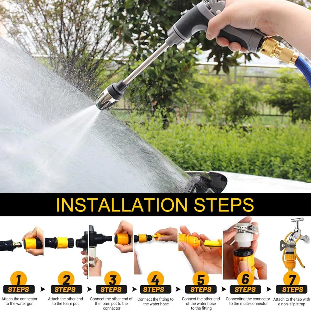 Limpiador de Alta Presión, Pistola de Agua a Presión con Modo de Agua Ajustable, Ducha para Manguera de Jardín Ideal para Lavado de Coches, Riego de Jardín, Terraza y Ducha para Mascotas Adaptador