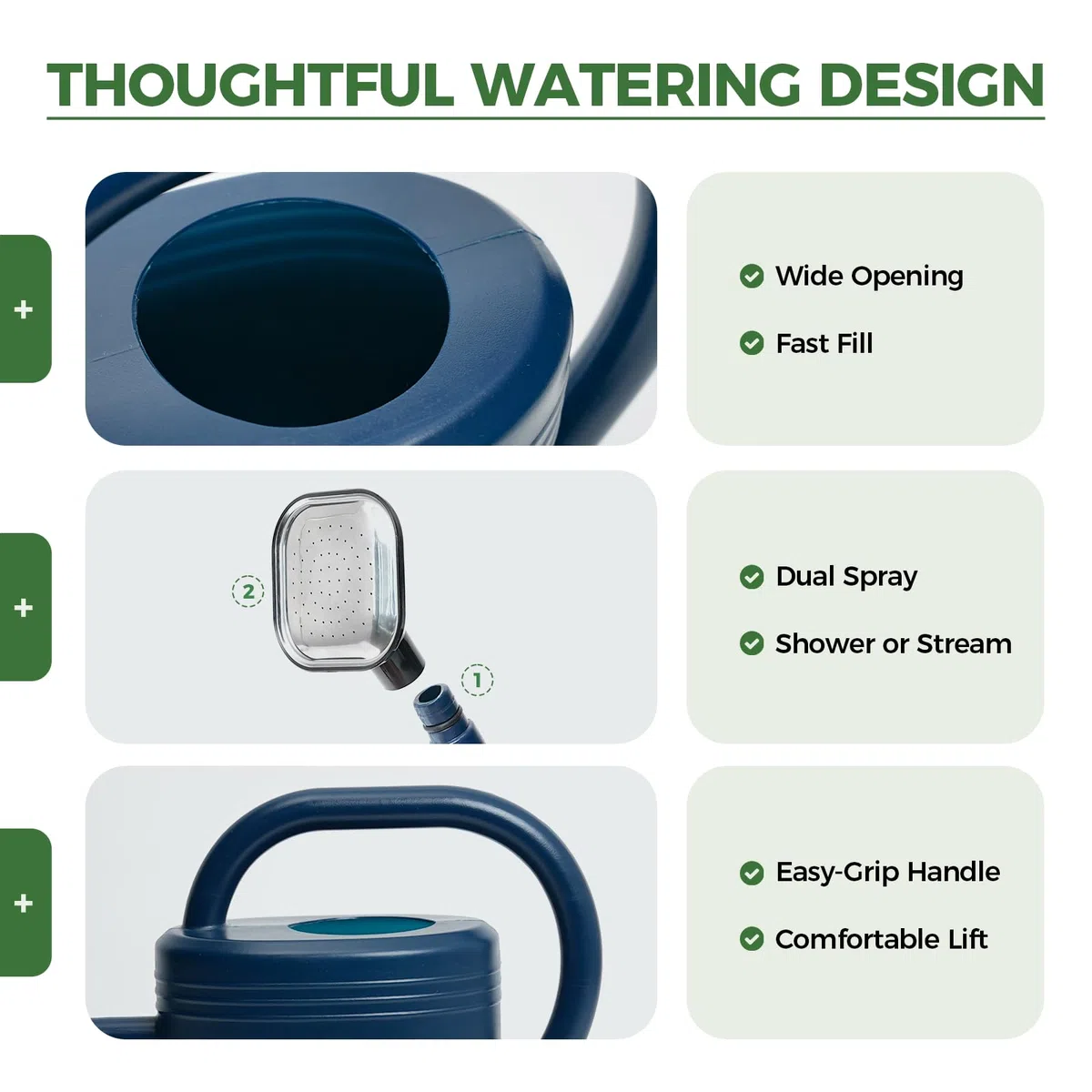 Bamworld Regadera 3 litros para Plantas de Interior y Exterior, con Boquilla Extraíble y Pitorro Antigoteo, Hecha de Plástico Reciclado Azul