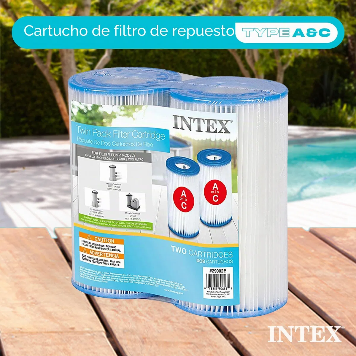 Intex 29002E Cartucho de Filtro Tipo A para Piscinas, Paquete Doble, Blanco, 1 Paquete
