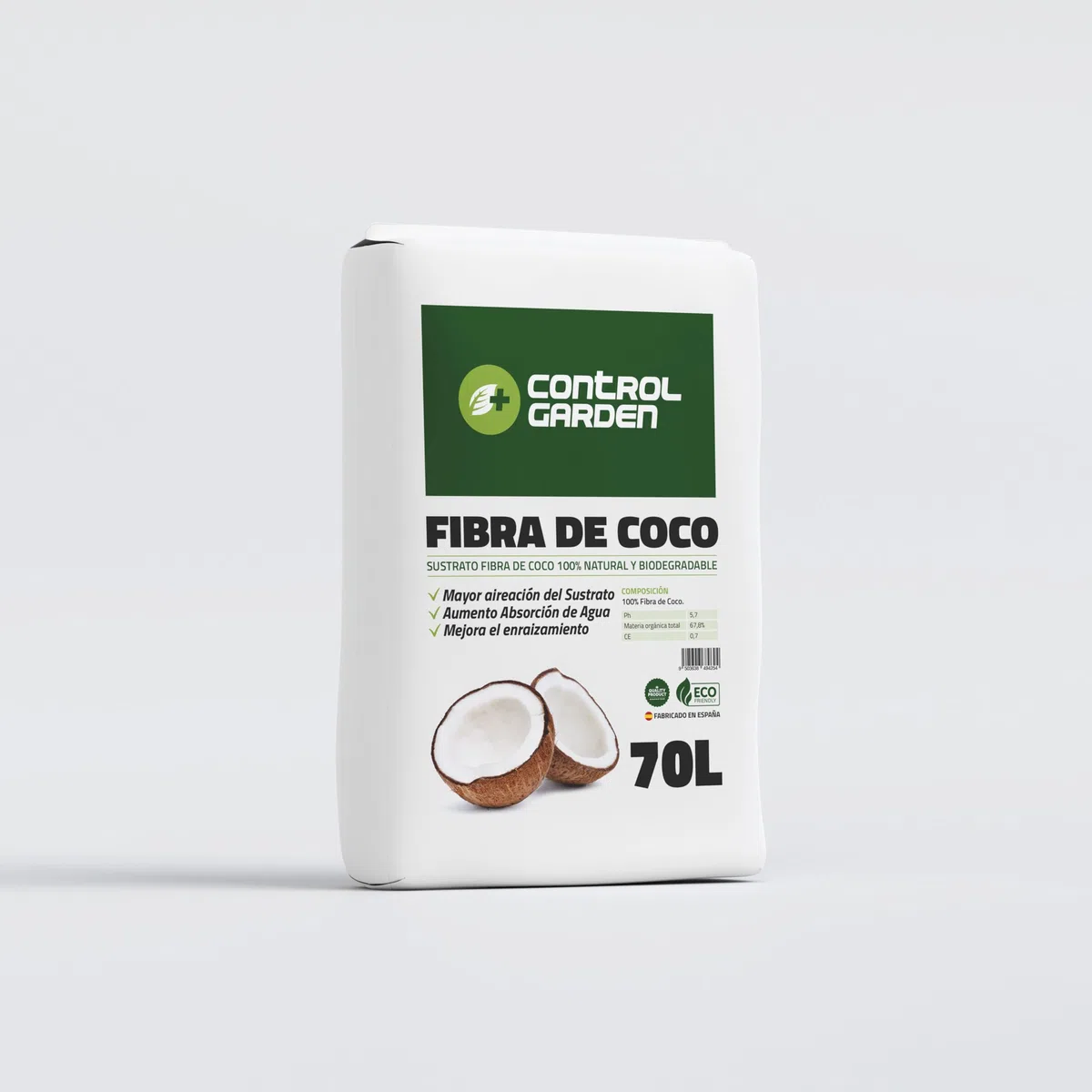 Control Garden Sustrato Fibra de Coco 70L | Abono Plantas 100% Natural para Huertos, Terrarios y Cultivos | Substrato Semilleros Biodegradable