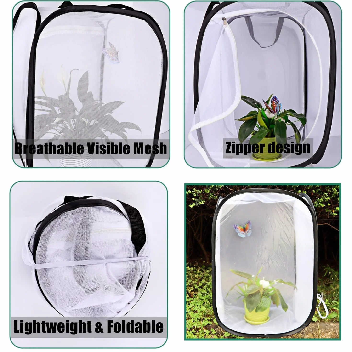 Mariposa Hábitat Red de Cría de Mariposas Plegable Collector de Insectos Plegable Net Mesh Insects Plant Ventilación Hábitat Jaula para Mariposas Insectos Plants 40 * 40 * 60 cm
