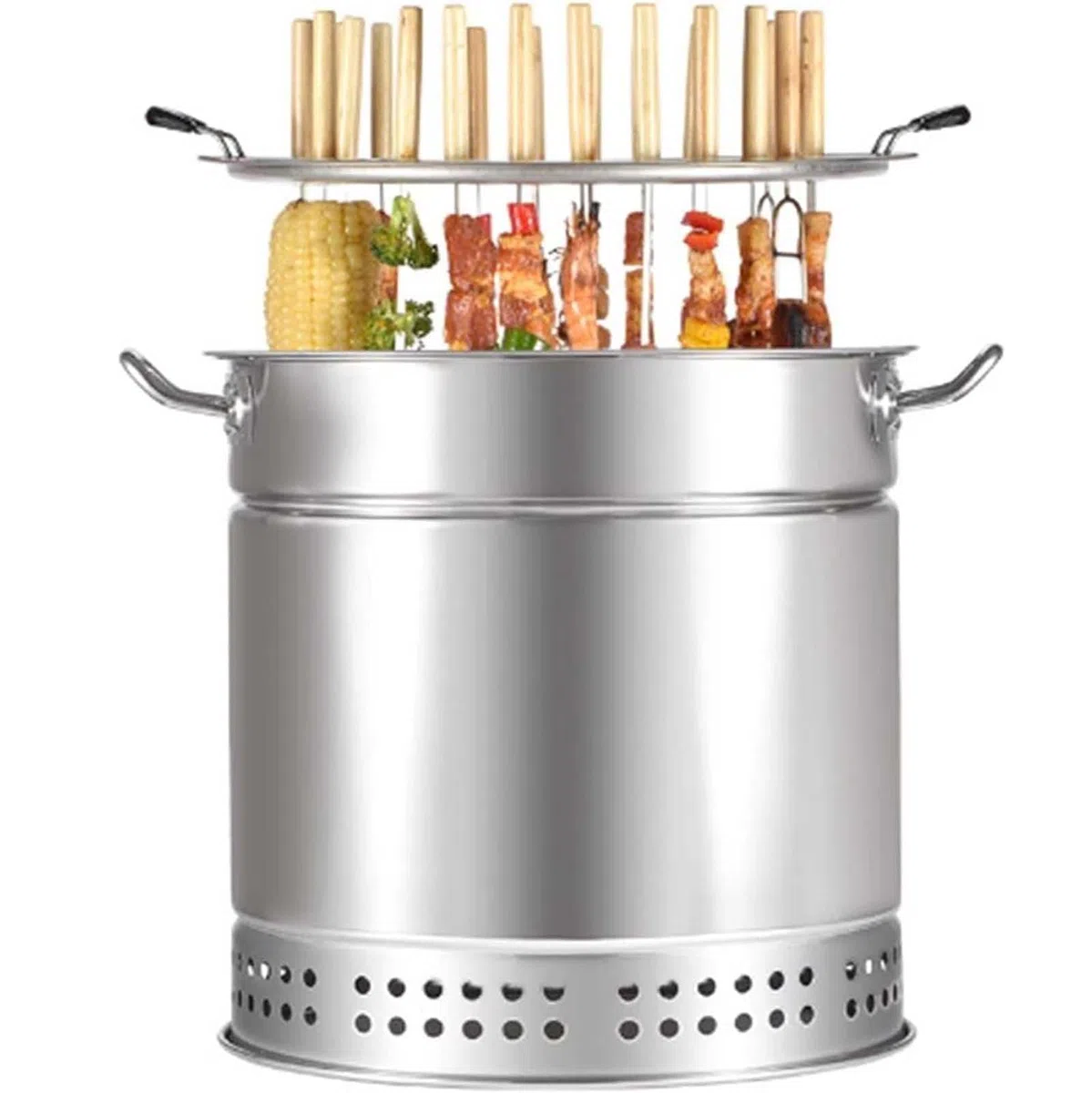 Ahumador de carbón de acero inoxidable, parrilla vertical para barbacoa con 20 pinchos, asador de 360° para camping, cocina al aire libre, perfecto para los entusiastas de las parrillas y los