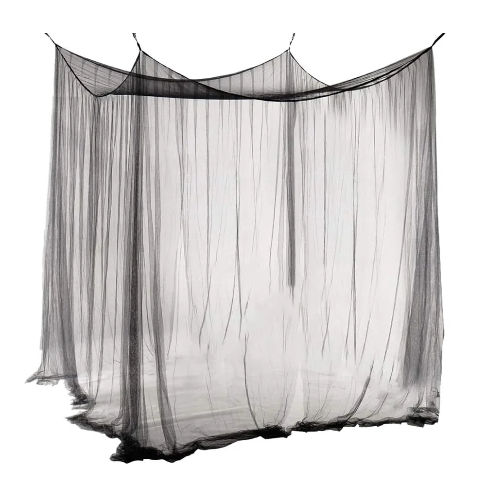 Mosquitera para Cama, Tienda de campaña - Mosquitera de Cuatro Puertas 210 x 240 x 190 cm, Mosquitera Cuadrada Negra de poliéster,Mosquitera Interior y Exterior para Camas Individuales y Dobles